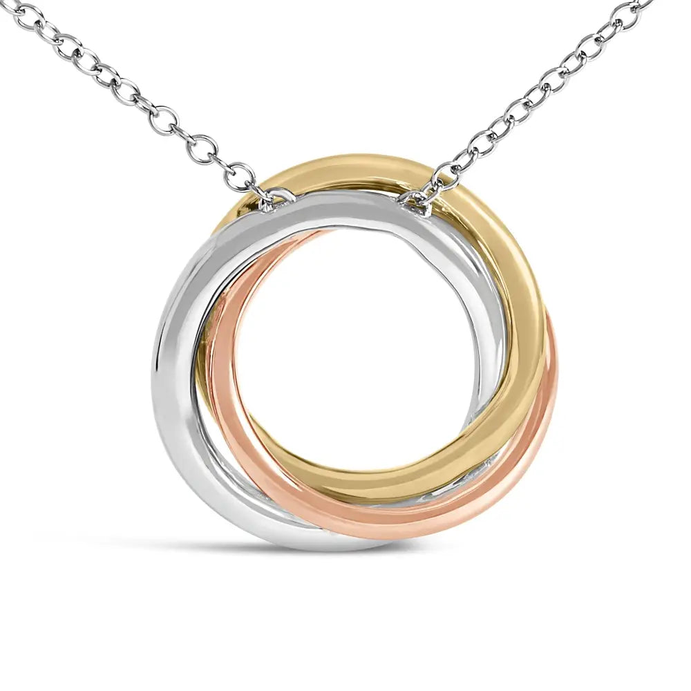 Tri-tone sterling silver 1/5 cttw diamond interlocking circle necklace bijoux-nyc direct