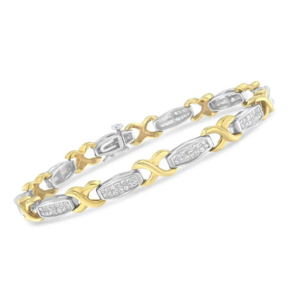 Two-Tone 14K Yellow & White Gold 2.0 Cttw Princess-Cut Diamond Tapered and X-Link Tennis Bracelet (G-H Color, SI1-SI2 Clarity) - 7-¼” - Bijoux-NYC Direct