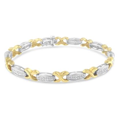 Two-Tone 14K Yellow & White Gold 2.0 Cttw Princess-Cut Diamond Tapered and X-Link Tennis Bracelet (G-H Color, SI1-SI2 Clarity) - 7-¼” - Bijoux-NYC Direct