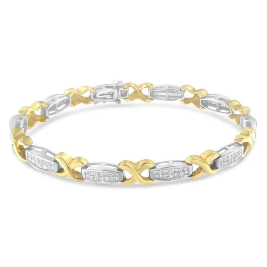 Two-Tone 14K Yellow & White Gold 2.0 Cttw Princess-Cut Diamond Tapered and X-Link Tennis Bracelet (G-H Color, SI1-SI2 Clarity) - 7-¼” - Bijoux-NYC Direct
