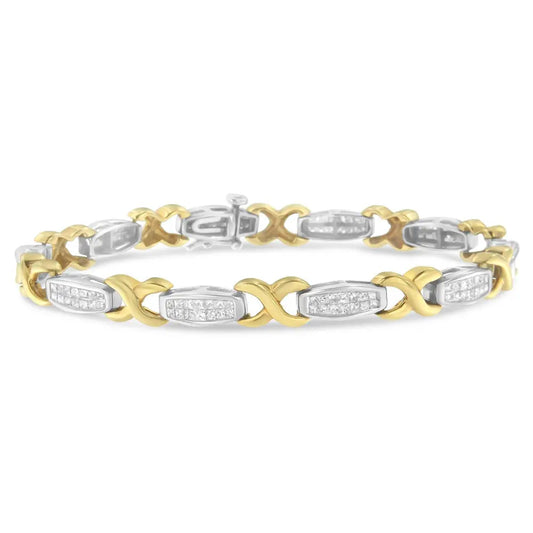 Two-Tone 14K Yellow & White Gold 2.0 Cttw Princess-Cut Diamond Tapered and X-Link Tennis Bracelet (G-H Color, SI1-SI2 Clarity) - 7-¼” - Bijoux-NYC Direct