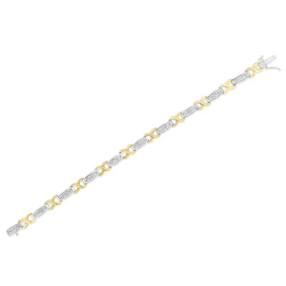 Two-Tone 14K Yellow & White Gold 2.0 Cttw Princess-Cut Diamond Tapered and X-Link Tennis Bracelet (G-H Color, SI1-SI2 Clarity) - 7-¼” - Bijoux-NYC Direct
