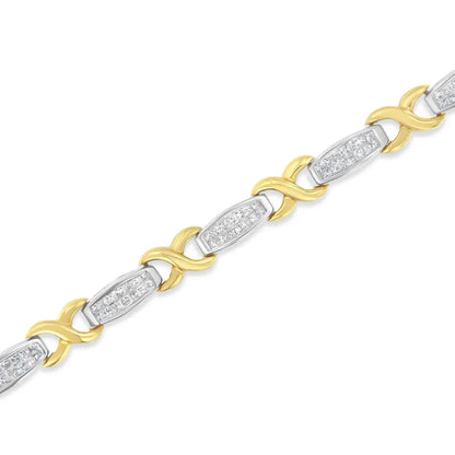 Two-Tone 14K Yellow & White Gold 2.0 Cttw Princess-Cut Diamond Tapered and X-Link Tennis Bracelet (G-H Color, SI1-SI2 Clarity) - 7-¼” - Bijoux-NYC Direct