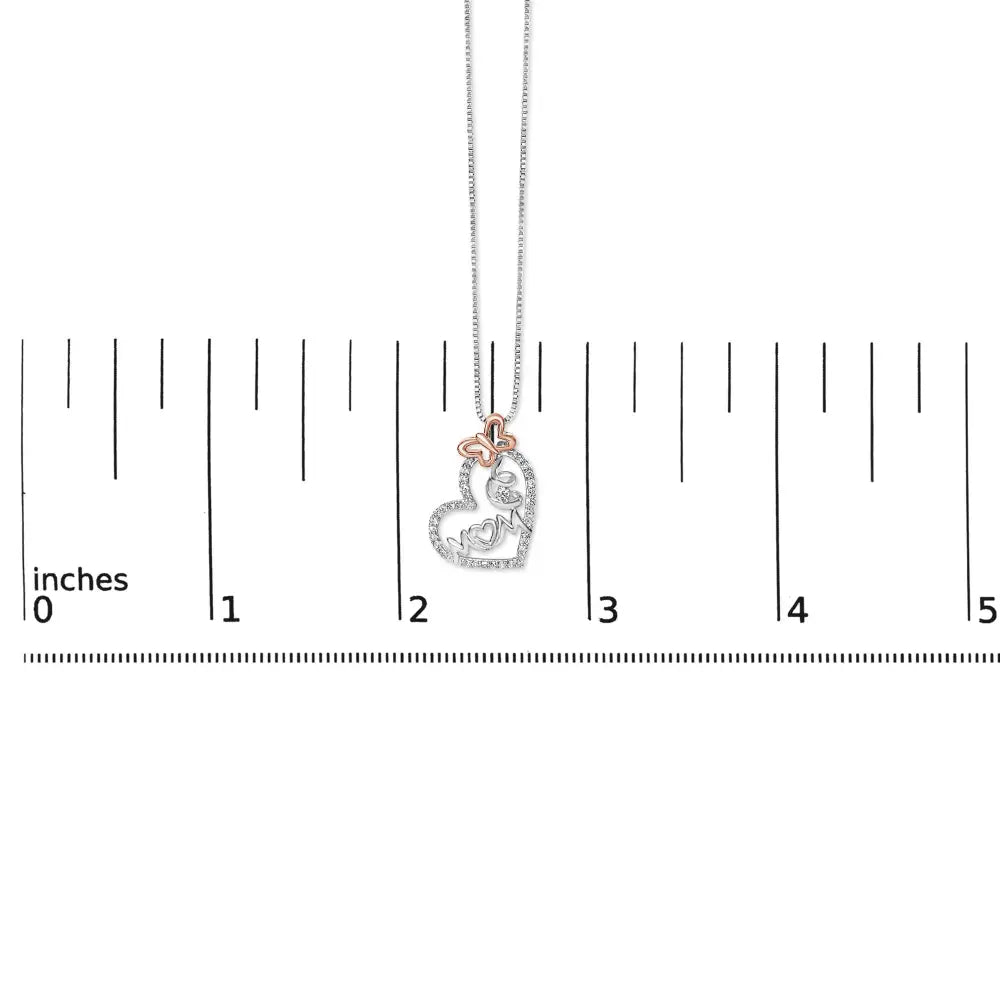 Two tone.925 sterling silver 1/5 cttw diamond ’mom’ and heart pendant necklace (h-i i1-i2)