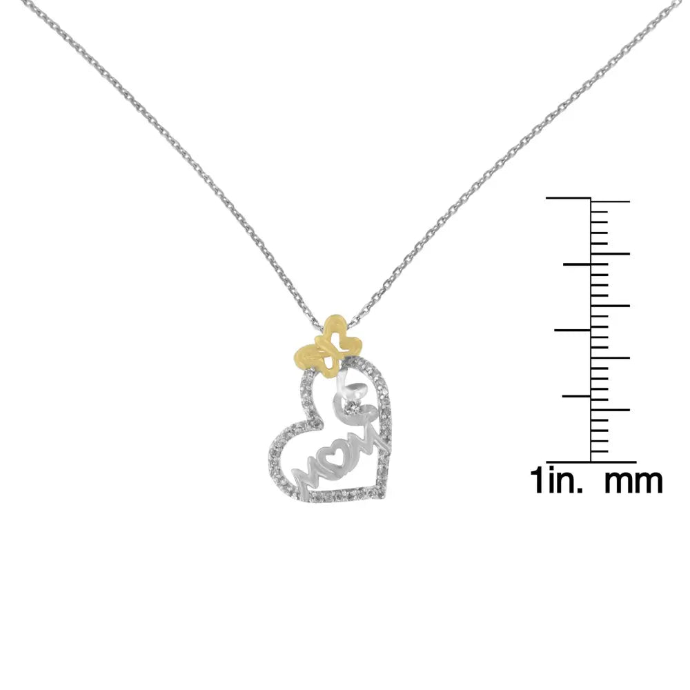 Two tone.925 sterling silver 1/5 cttw diamond ’mom’ and heart pendant necklace (h i i1 i2) necklaces/pendant/pendant handcrafted
