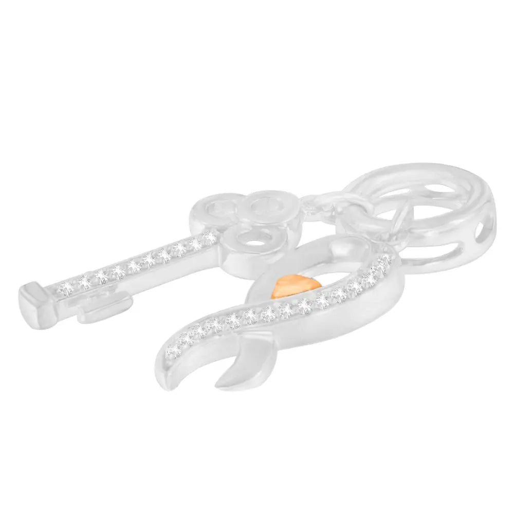 Two Tone .925 Sterling Silver 1/6 cttw Diamond Symbol Key Pendant Necklace (H-I, I1-I2) - Bijoux-NYC Direct