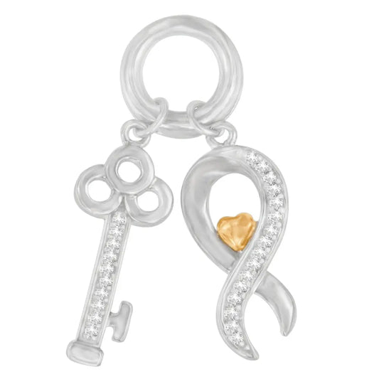 Two Tone .925 Sterling Silver 1/6 cttw Diamond Symbol Key Pendant Necklace (H-I, I1-I2) - Bijoux-NYC Direct
