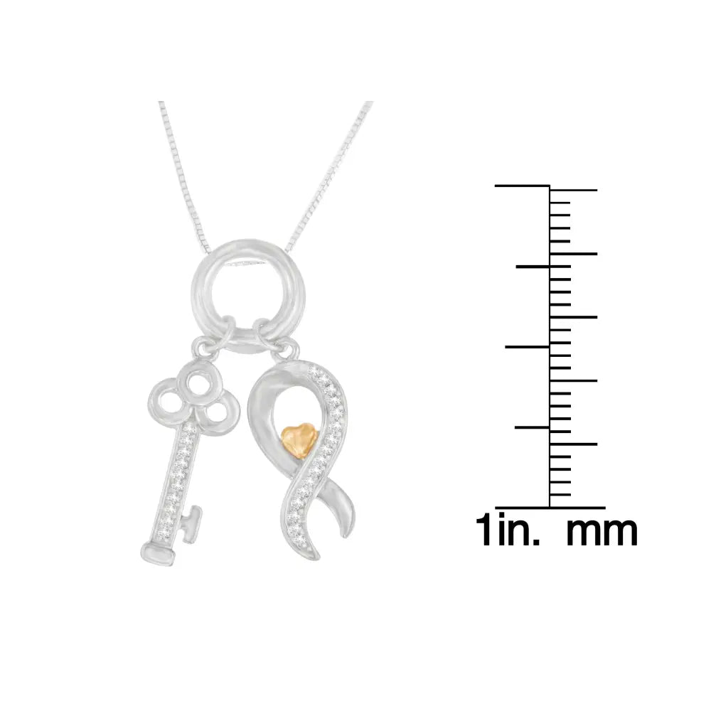 Diamond key pendant necklace in two tone.925 sterling silver 1/6 cttw bijoux-nyc direct