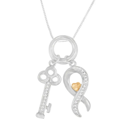 Two Tone .925 Sterling Silver 1/6 cttw Diamond Symbol Key Pendant Necklace (H-I, I1-I2) - Bijoux-NYC Direct