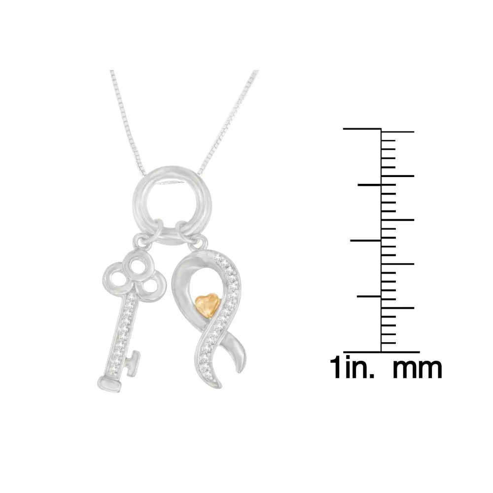 Two Tone .925 Sterling Silver 1/6 cttw Diamond Symbol Key Pendant Necklace (H-I, I1-I2) - Bijoux-NYC Direct