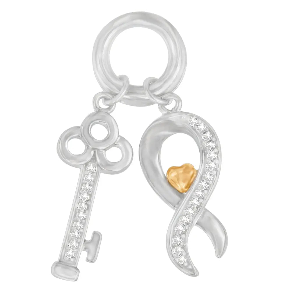 Diamond key pendant necklace in two tone.925 sterling silver 1/6 cttw bijoux-nyc direct