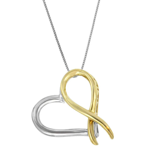 Two-tone .925 Sterling Silver Heart-shaped Pendant Necklace - Bijoux-NYC Direct