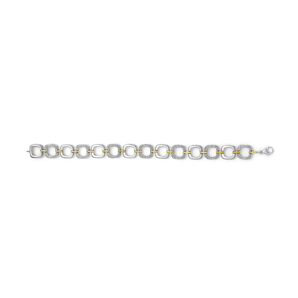 Two-tone sterling silver diamond accent open box link bracelet 7 inch bijoux-nyc direct