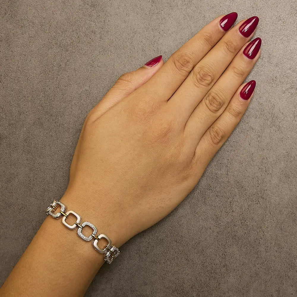 Two-tone sterling silver diamond accent open box link bracelet 7 inch bijoux-nyc direct