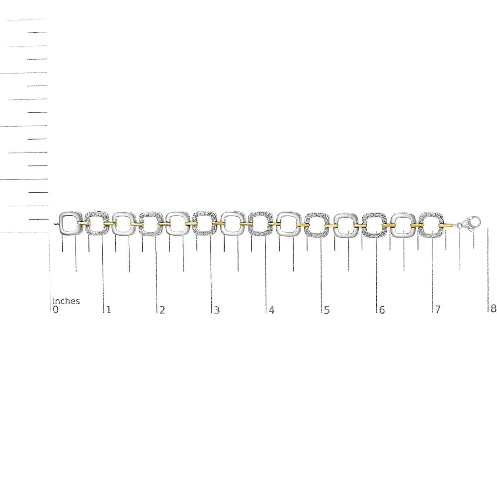 Two-tone sterling silver diamond accent open box link bracelet 7 inch bijoux-nyc direct