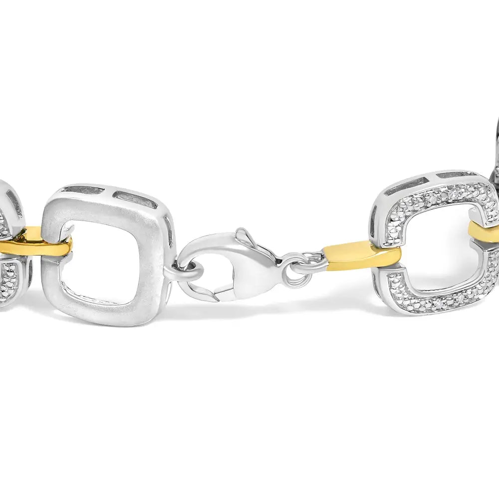 Two-tone sterling silver diamond accent open box link bracelet 7 inch bijoux-nyc direct