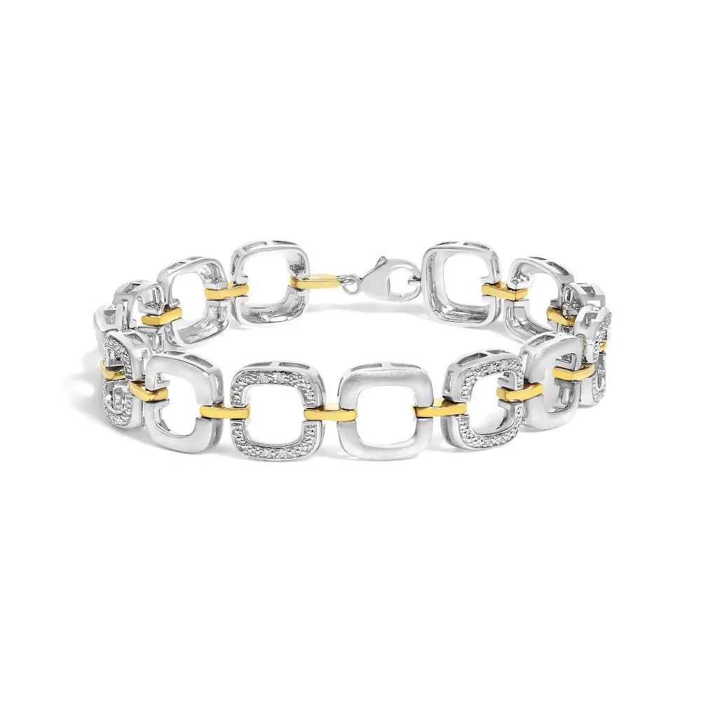 Two-tone sterling silver diamond accent open box link bracelet 7 inch bijoux-nyc direct