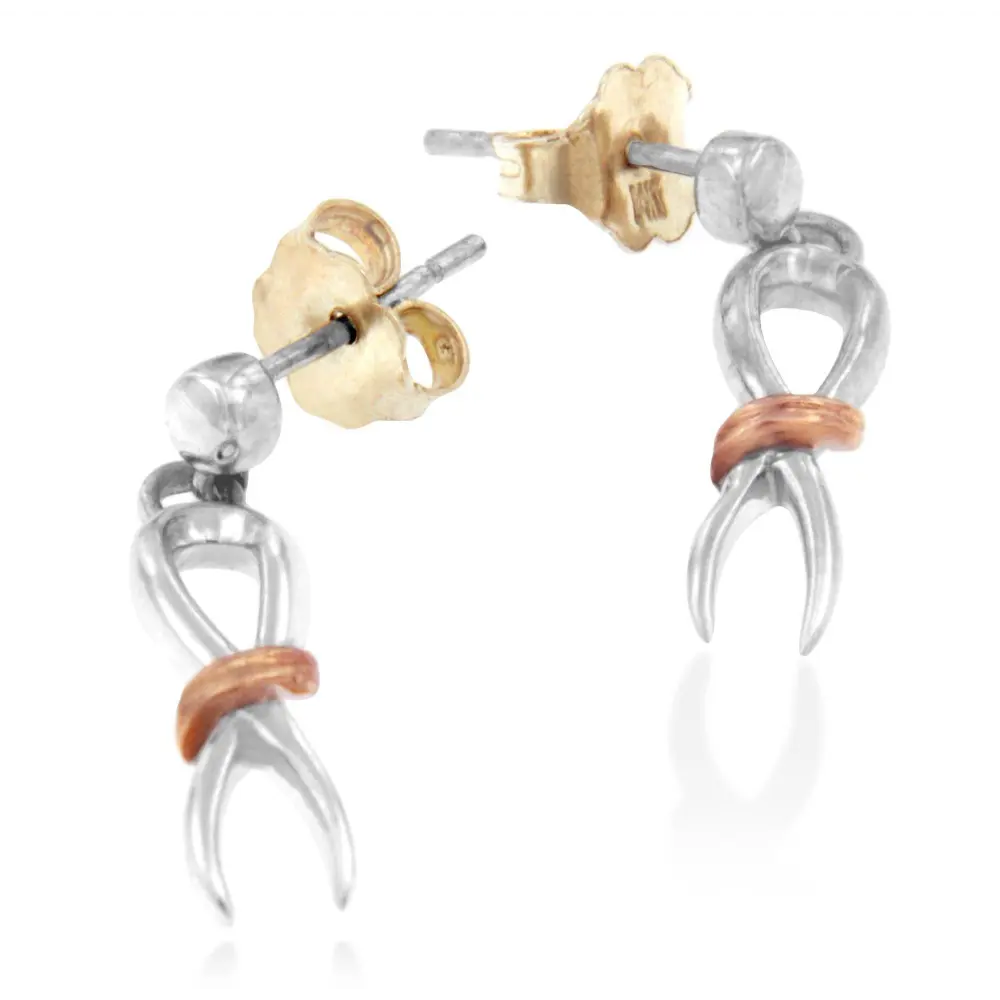 Two-Toned Sterling Silver Awareness Ribbon Dangle Earrings - Bijoux-NYC Direct