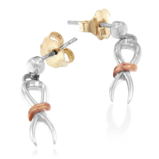 Two-Toned Sterling Silver Awareness Ribbon Dangle Earrings - Bijoux-NYC Direct