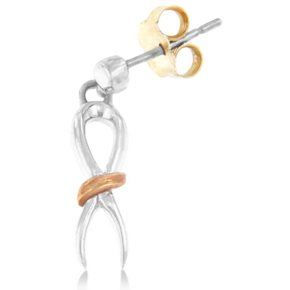 Two-Toned Sterling Silver Awareness Ribbon Dangle Earrings - Bijoux-NYC Direct