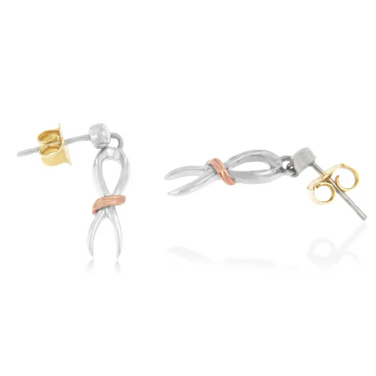 Two-Toned Sterling Silver Awareness Ribbon Dangle Earrings - Bijoux-NYC Direct