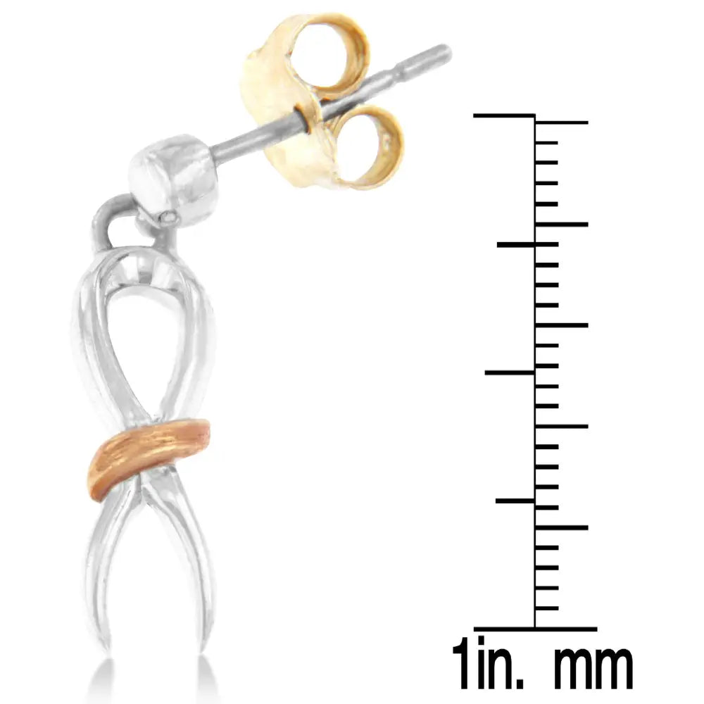 Two-toned sterling silver and 10k gold awareness ribbon dangle earrings bijoux-nyc direct