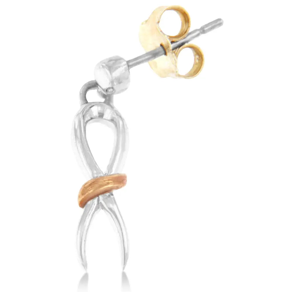 Two-toned sterling silver and 10k gold awareness ribbon dangle earrings bijoux-nyc direct
