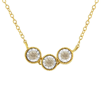 Two-Toned Sterling-Silver Champagne Diamond 3 Stone Necklace (1/4 cttw, K-L Color, I2-I3 Clarity) - Bijoux-NYC Direct
