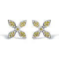 Yellow diamond floral stud earrings in rhodium plated sterling silver bijoux-nyc direct