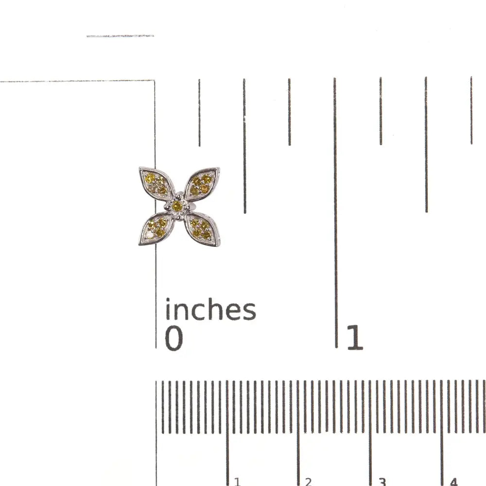 Yellow diamond floral stud earrings in rhodium plated sterling silver bijoux-nyc direct