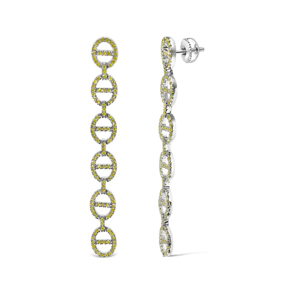 Yellow diamond linked circle drop earrings in sterling silver 1.0 cttw bijoux-nyc direct