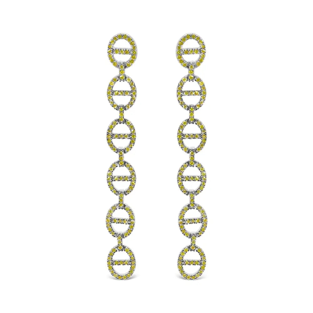 Yellow diamond linked circle drop earrings in sterling silver 1.0 cttw bijoux-nyc direct