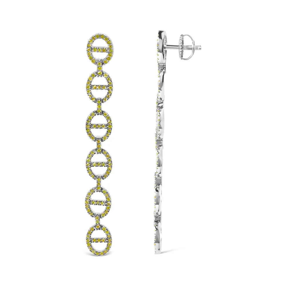 Yellow diamond linked circle drop earrings in sterling silver 1.0 cttw bijoux-nyc direct