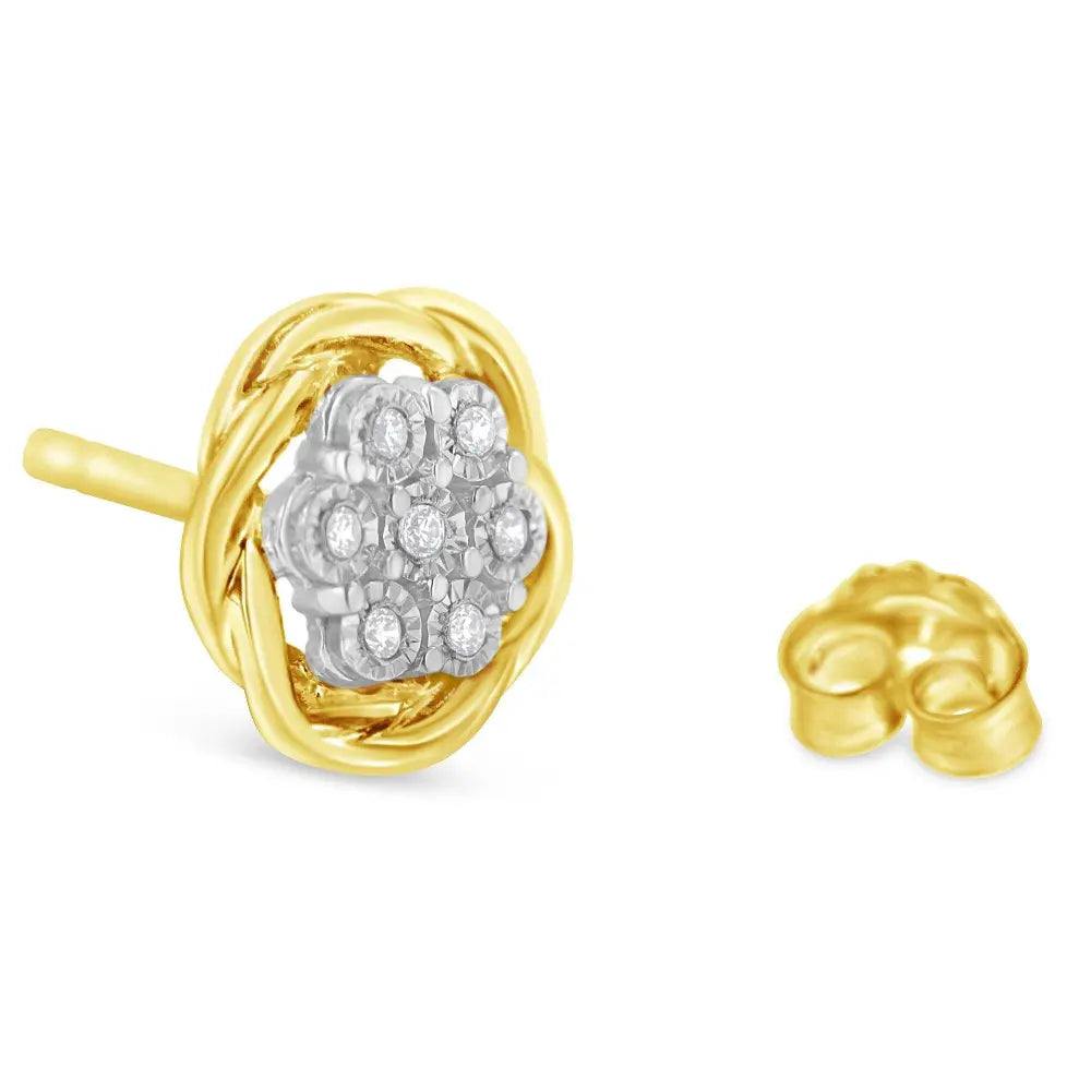 Yellow Gold Plated Sterling Silver Diamond Rose stud Earrings (0.15 cttw, I-J Color, I2-I3 Clarity) - Bijoux-NYC Direct