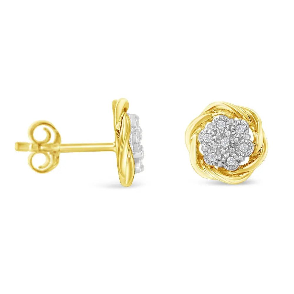 Yellow Gold Plated Sterling Silver Diamond Rose stud Earrings (0.15 cttw, I-J Color, I2-I3 Clarity) - Bijoux-NYC Direct
