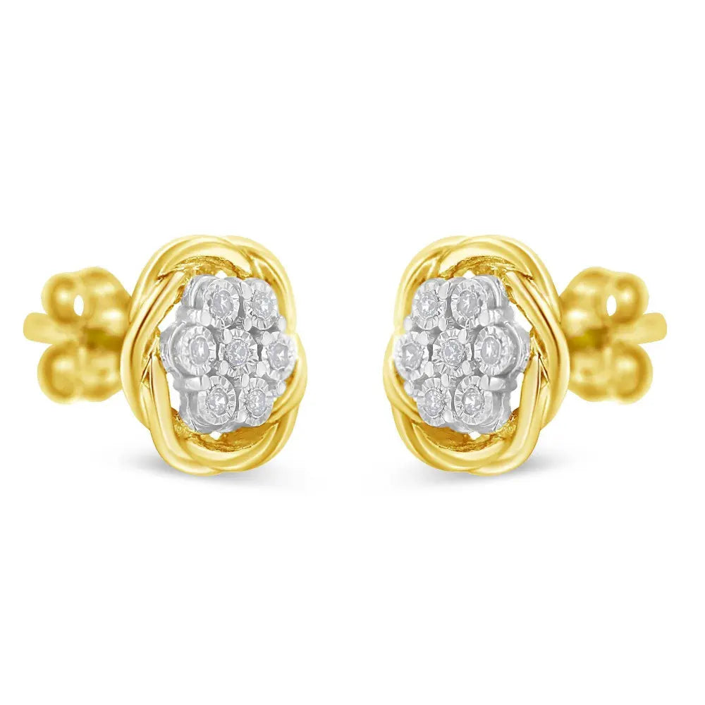 Yellow Gold Plated Sterling Silver Diamond Rose stud Earrings (0.15 cttw, I-J Color, I2-I3 Clarity) - Bijoux-NYC Direct