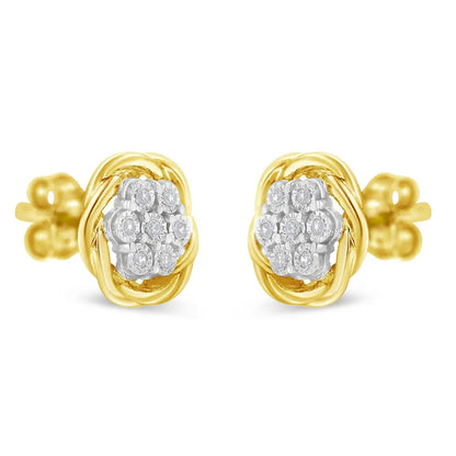 Yellow Gold Plated Sterling Silver Diamond Rose stud Earrings (0.15 cttw, I-J Color, I2-I3 Clarity) - Bijoux-NYC Direct