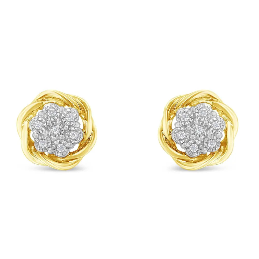 Yellow Gold Plated Sterling Silver Diamond Rose stud Earrings (0.15 cttw, I-J Color, I2-I3 Clarity) - Bijoux-NYC Direct