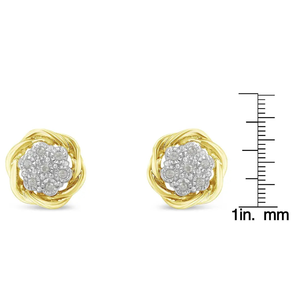 Yellow Gold Plated Sterling Silver Diamond Rose stud Earrings (0.15 cttw, I-J Color, I2-I3 Clarity) - Bijoux-NYC Direct