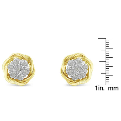 Yellow Gold Plated Sterling Silver Diamond Rose stud Earrings (0.15 cttw, I-J Color, I2-I3 Clarity) - Bijoux-NYC Direct