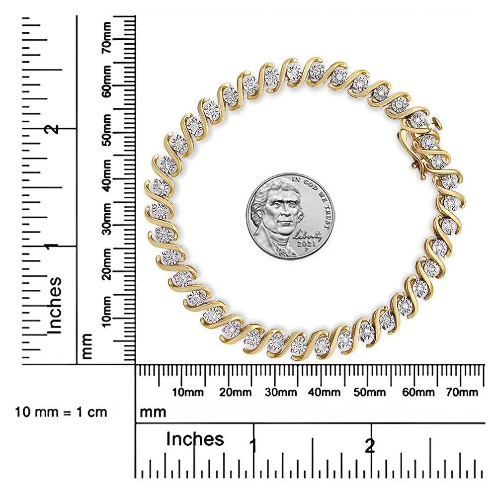 Yellow Plated Sterling Silver Round-Cut Diamond Bracelet (0.5 cttw, H-I Color, I2-I3 Clarity) - Bijoux-NYC Direct