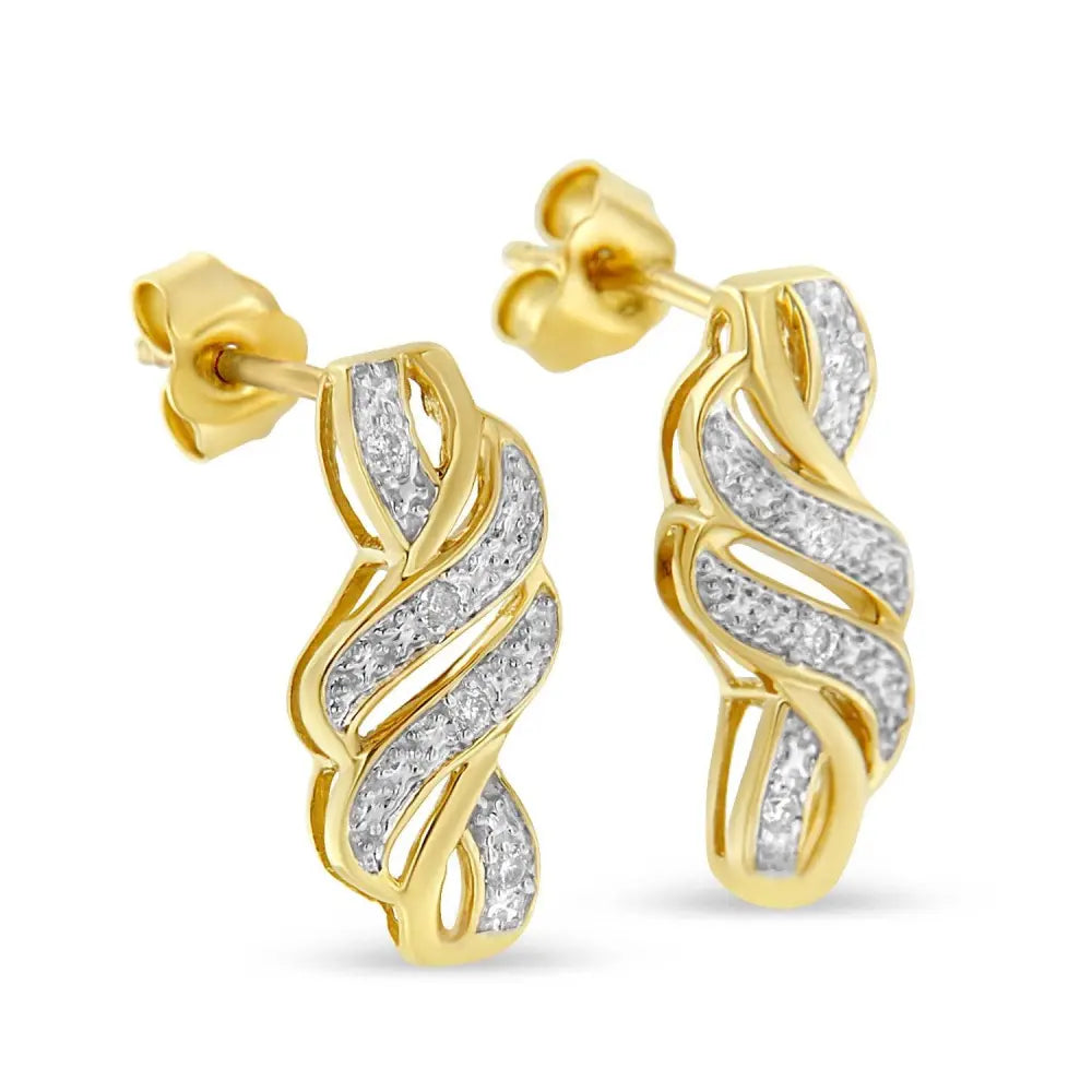 Yellow Plated Sterling Silver Round Cut Diamond Swirl Earrings (0.08 cttw, H-I Color, I2-I3 Clarity) - Bijoux-NYC Direct