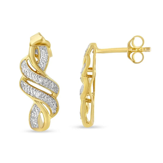 Yellow Plated Sterling Silver Round Cut Diamond Swirl Earrings (0.08 cttw, H-I Color, I2-I3 Clarity) - Bijoux-NYC Direct