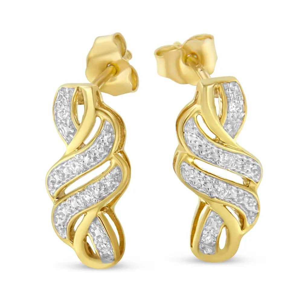Yellow Plated Sterling Silver Round Cut Diamond Swirl Earrings (0.08 cttw, H-I Color, I2-I3 Clarity) - Bijoux-NYC Direct