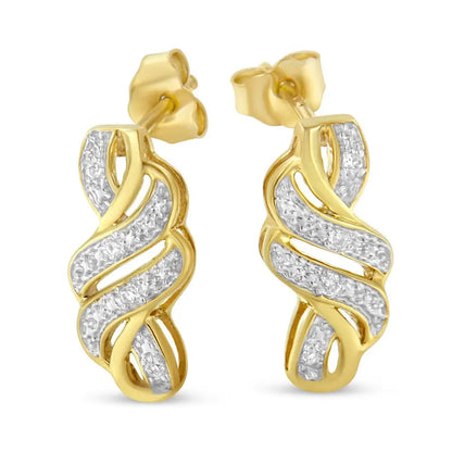 Yellow Plated Sterling Silver Round Cut Diamond Swirl Earrings (0.08 cttw, H-I Color, I2-I3 Clarity) - Bijoux-NYC Direct