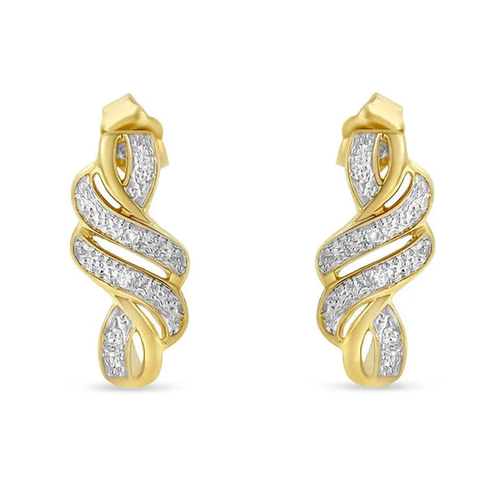 Yellow Plated Sterling Silver Round Cut Diamond Swirl Earrings (0.08 cttw, H-I Color, I2-I3 Clarity) - Bijoux-NYC Direct